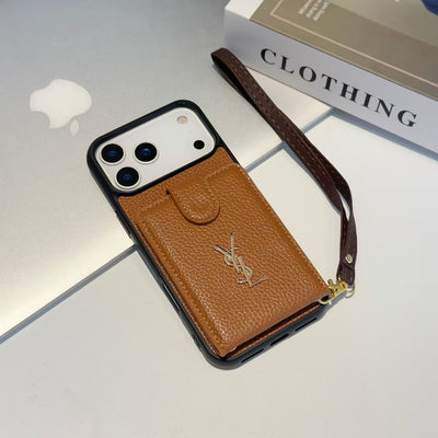 Luxury YSL Wallet Phone Case with Strap & Card Slot