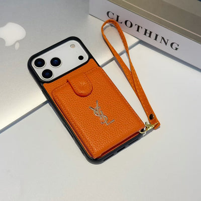 Luxury YSL Wallet Phone Case with Strap & Card Slot