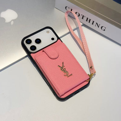 Luxury YSL Wallet Phone Case with Strap & Card Slot