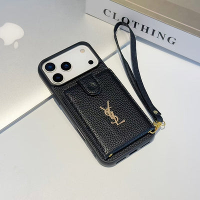 Luxury YSL Wallet Phone Case with Strap & Card Slot