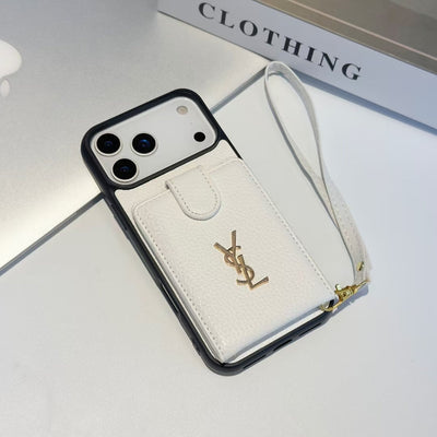 Luxury YSL Wallet Phone Case with Strap & Card Slot
