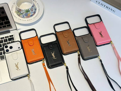 Luxury YSL Wallet Phone Case with Strap & Card Slot