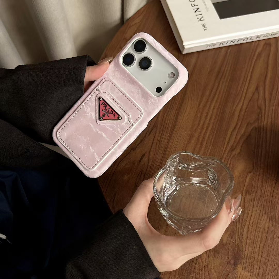 Luxury PR Phone Case with Triangle Logo & Card Slot