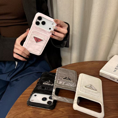 Luxury PR Phone Case with Triangle Logo & Card Slot