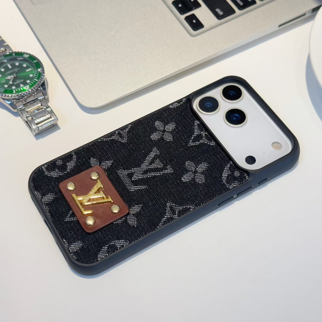 Luxury LV Denim Monogram Phone Case with Logo Plate