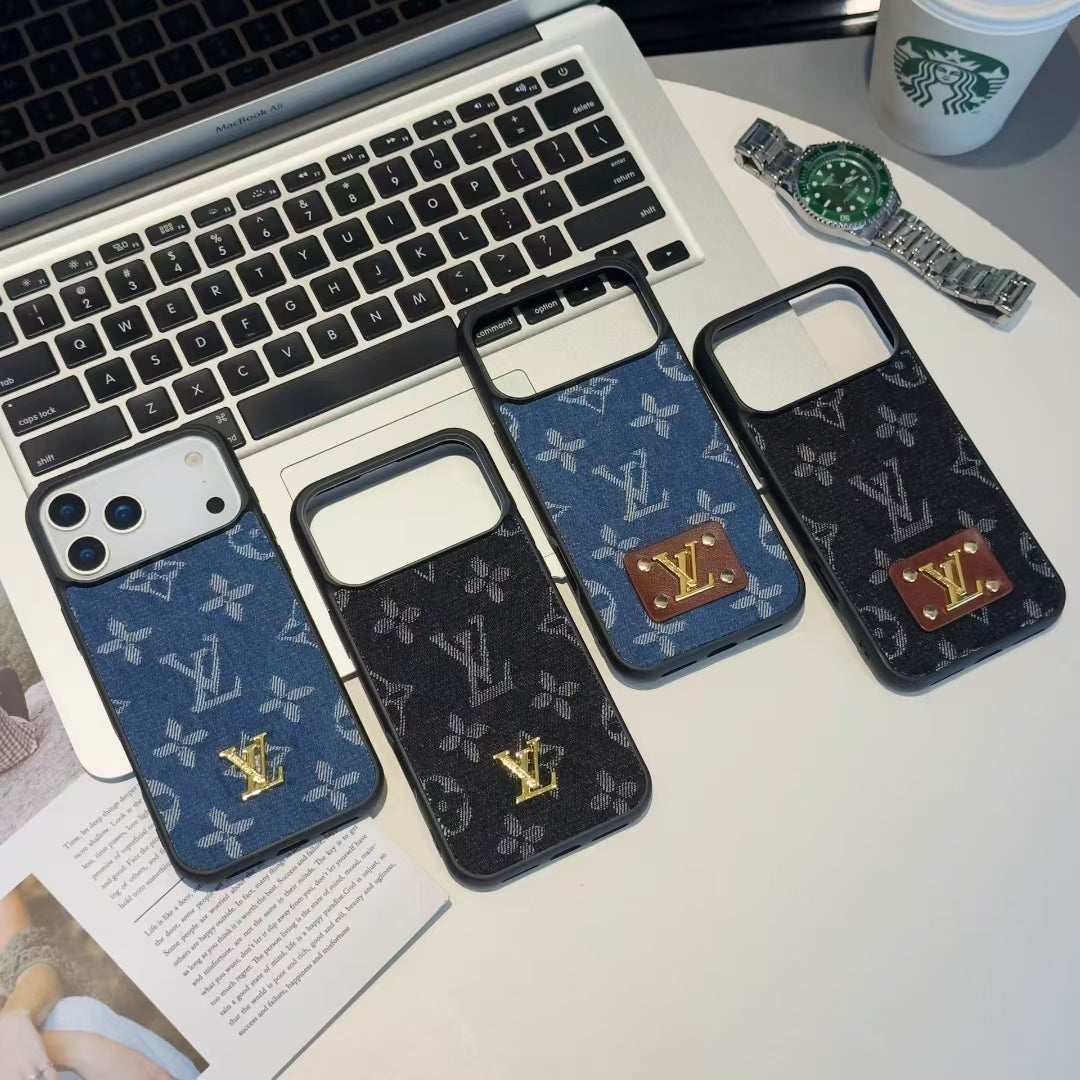 Luxury LV Denim Monogram Phone Case with Logo Plate
