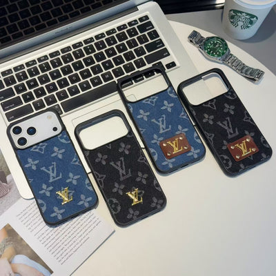 Luxury LV Denim Monogram Phone Case with Logo Plate