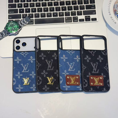 Luxury LV Denim Monogram Phone Case with Logo Plate