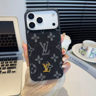 Luxury LV Denim Monogram Phone Case with Logo Plate