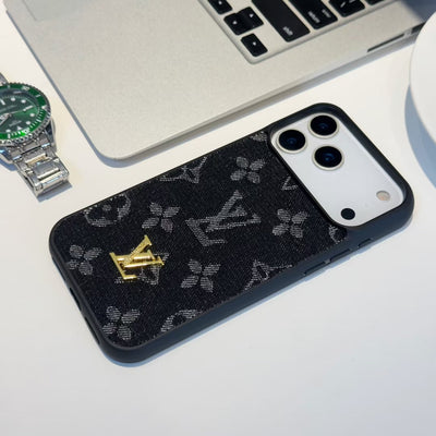 Luxury LV Denim Monogram Phone Case with Logo Plate