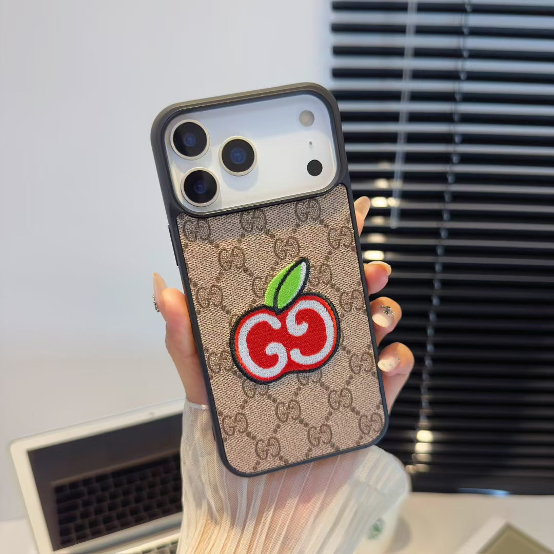 Luxury GG Embroidered Phone Case with Fashion Icons
