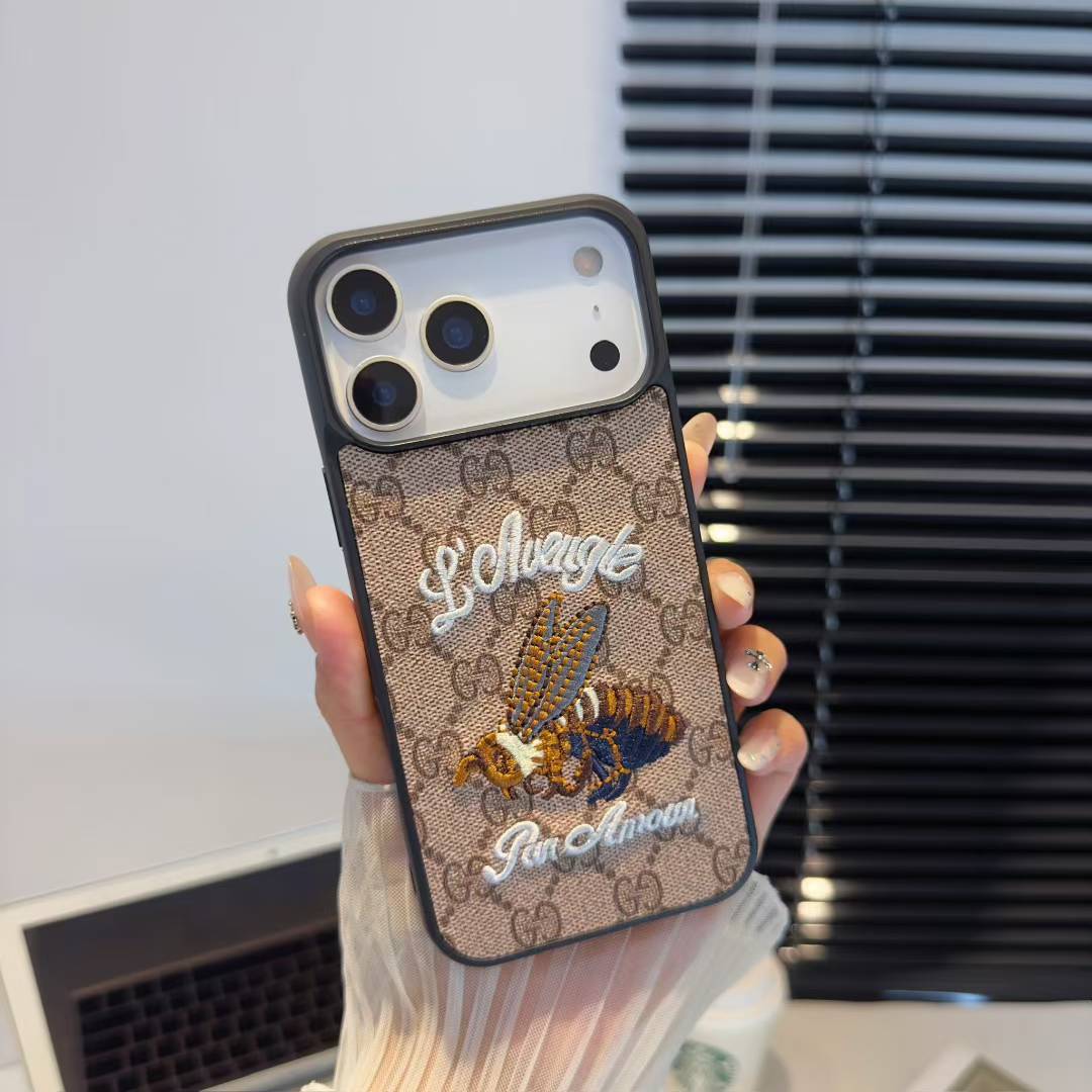 Luxury GG Embroidered Phone Case with Fashion Icons