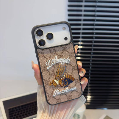 Luxury GG Embroidered Phone Case with Fashion Icons