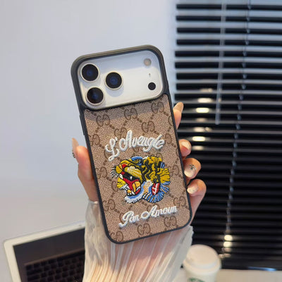 Luxury GG Embroidered Phone Case with Fashion Icons