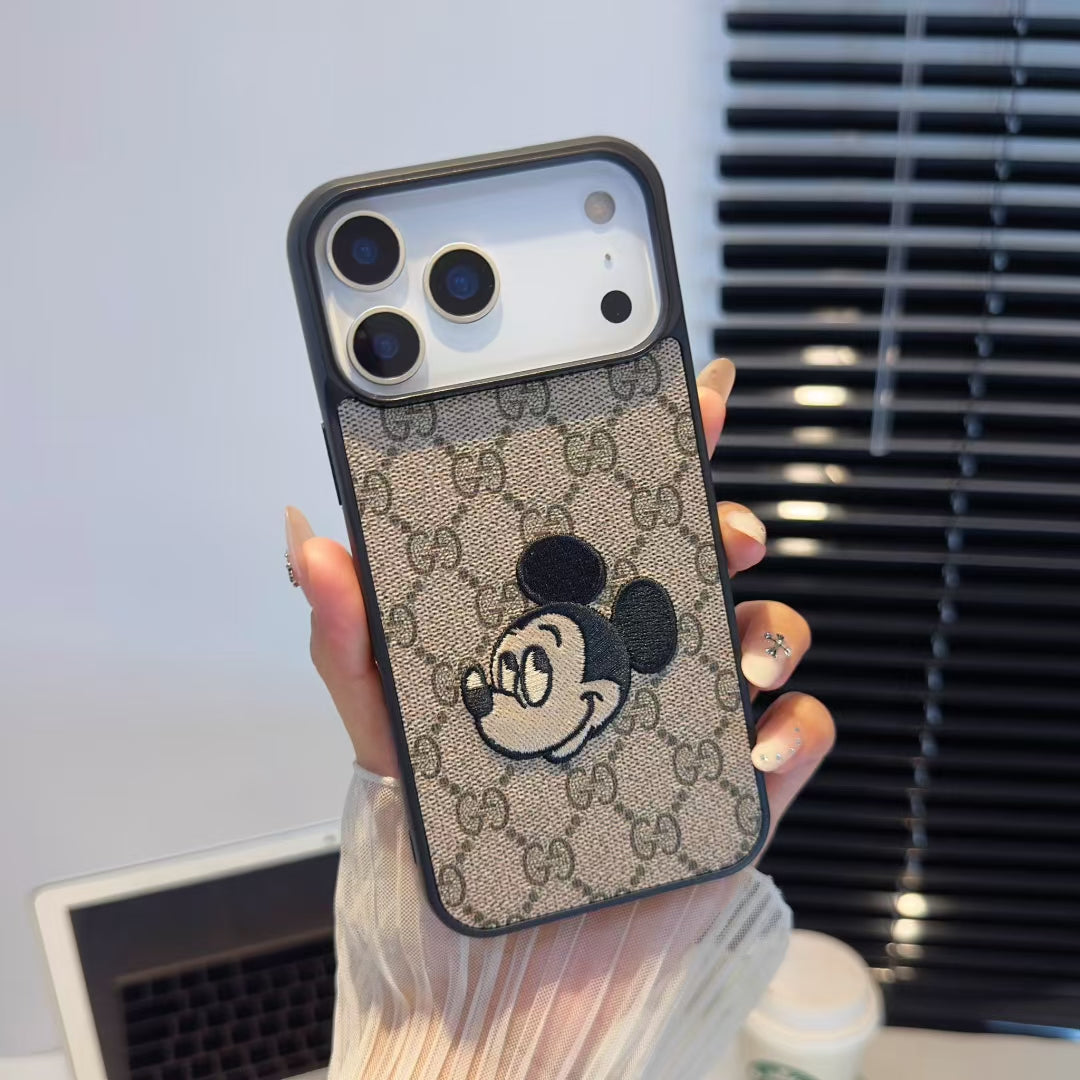 Luxury GG Embroidered Phone Case with Fashion Icons