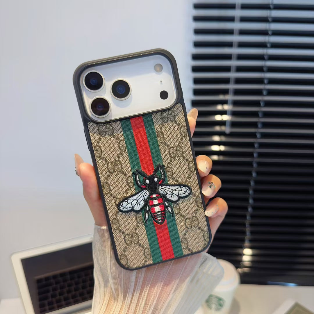 Luxury GG Embroidered Phone Case with Fashion Icons