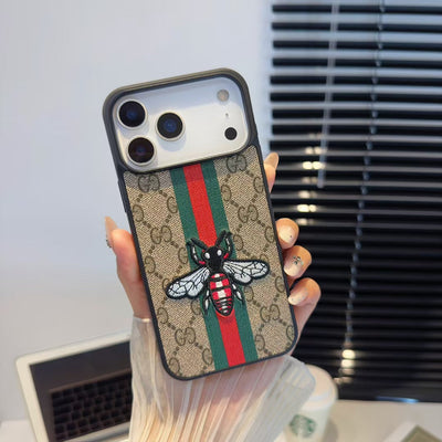 Luxury GG Embroidered Phone Case with Fashion Icons