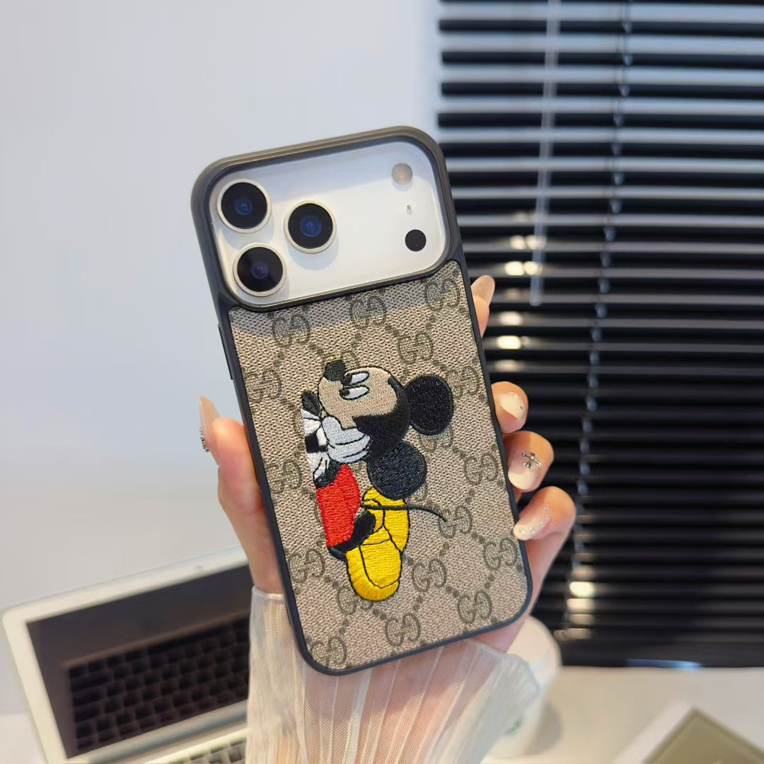 Luxury GG Embroidered Phone Case with Fashion Icons
