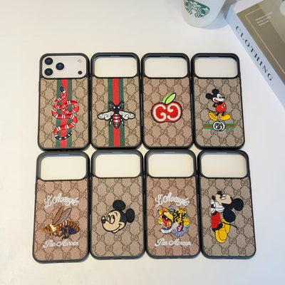 Luxury GG Embroidered Phone Case with Fashion Icons