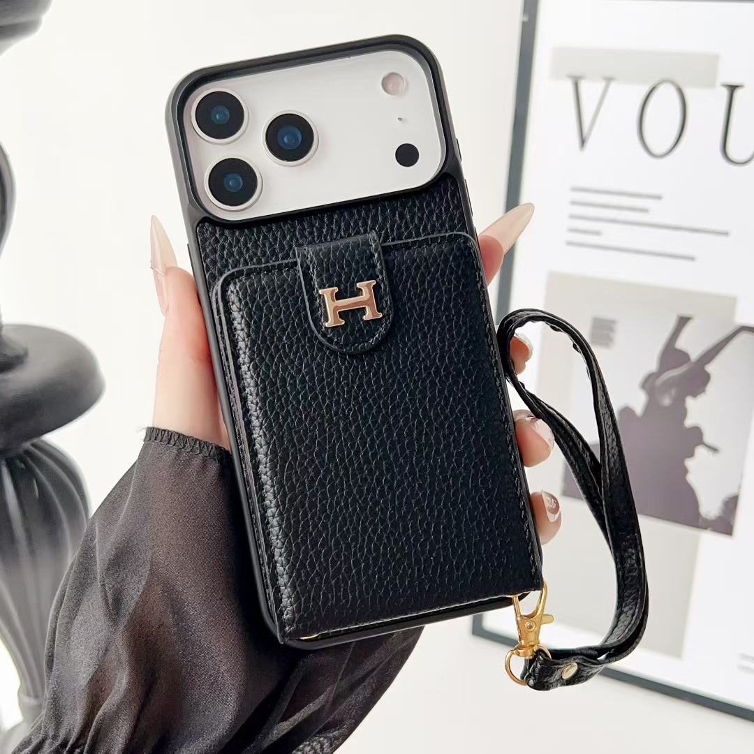 Luxury HMS Wallet Phone Case with Strap & Card Slot