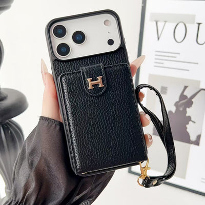 Luxury HMS Wallet Phone Case with Strap & Card Slot