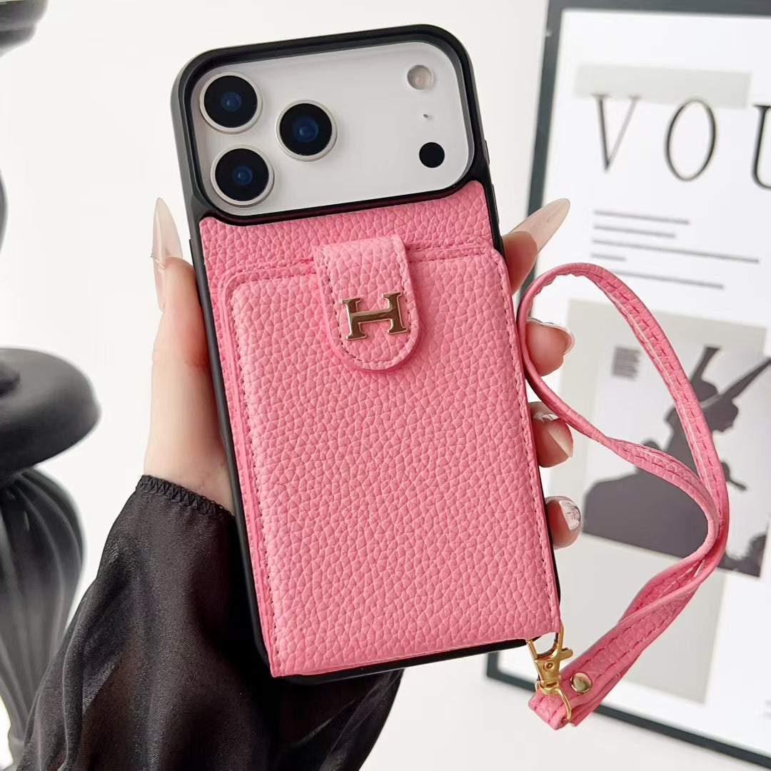 Luxury HMS Wallet Phone Case with Strap & Card Slot