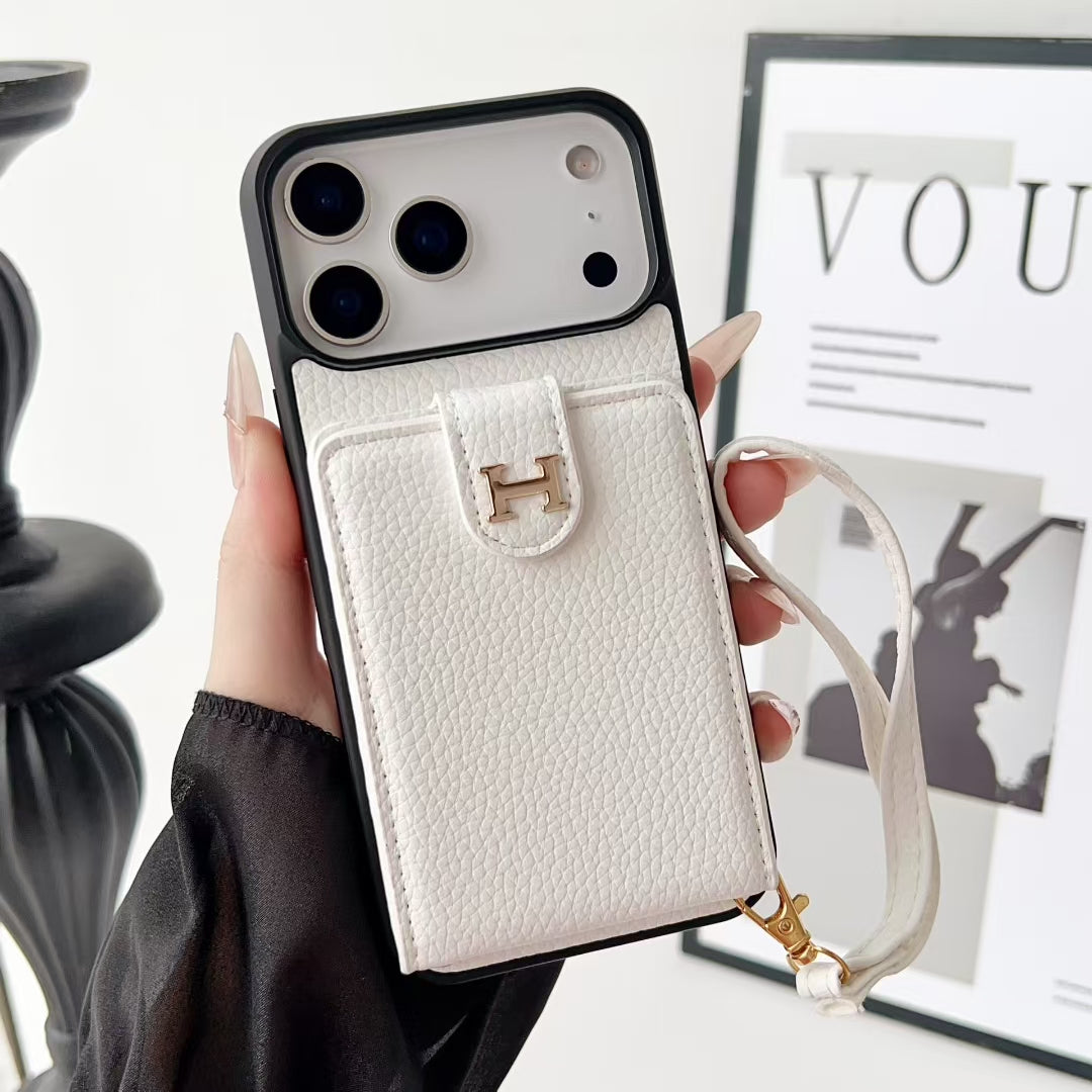 Luxury HMS Wallet Phone Case with Strap & Card Slot