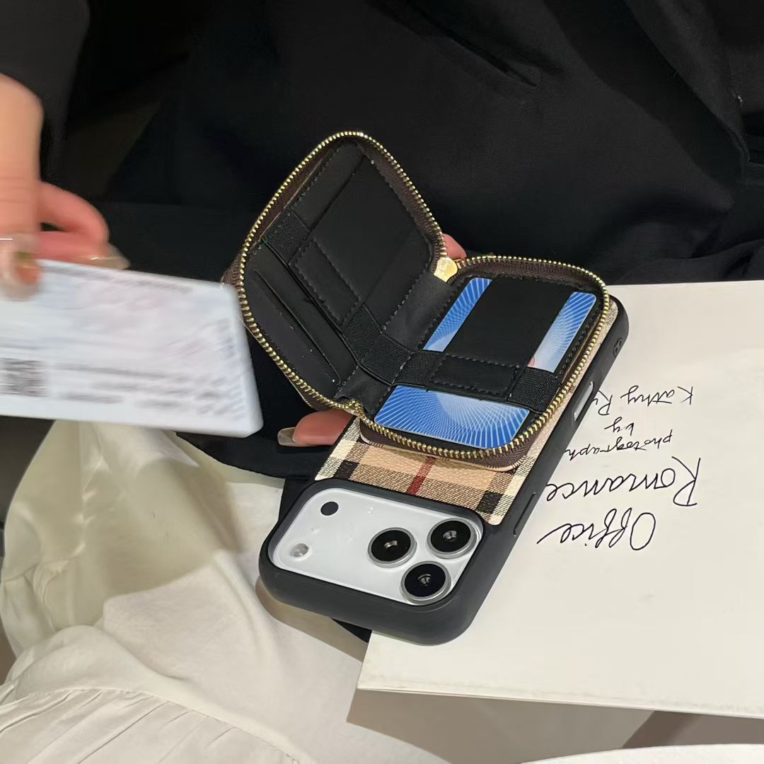 Luxury LV & BUR Monogram Wallet Phone Case with Zipper Card Holder