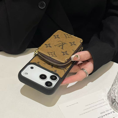 Luxury LV & BUR Monogram Wallet Phone Case with Zipper Card Holder