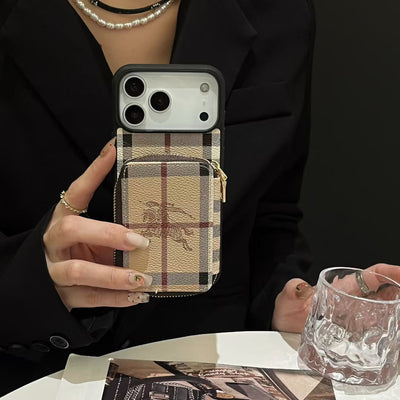 Luxury LV & BUR Monogram Wallet Phone Case with Zipper Card Holder