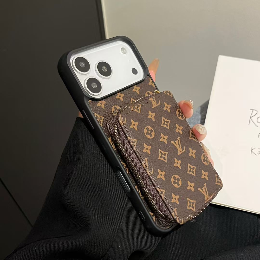 Luxury LV & BUR Monogram Wallet Phone Case with Zipper Card Holder