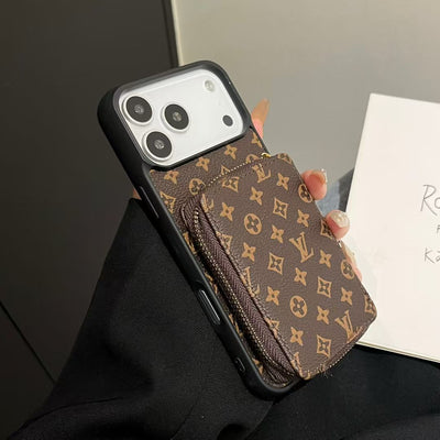 Luxury LV & BUR Monogram Wallet Phone Case with Zipper Card Holder