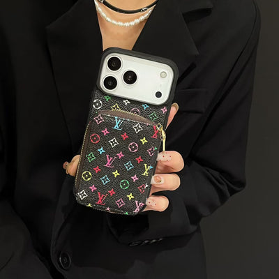 Luxury LV & BUR Monogram Wallet Phone Case with Zipper Card Holder