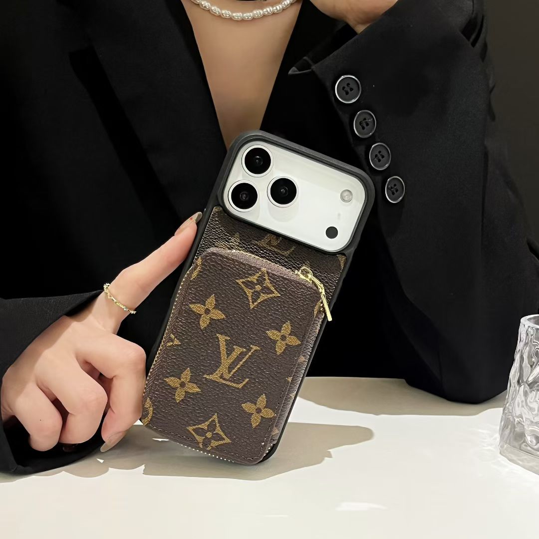 Luxury LV & BUR Monogram Wallet Phone Case with Zipper Card Holder