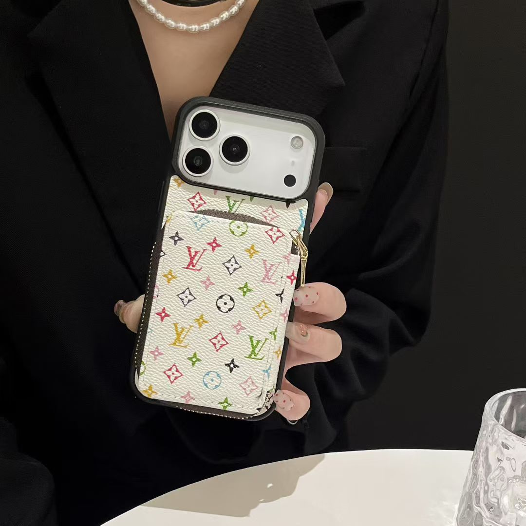 Luxury LV & BUR Monogram Wallet Phone Case with Zipper Card Holder