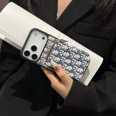 Luxury CD Monogram Wallet Phone Case with Zipper