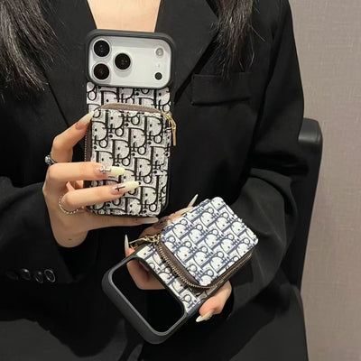 Luxury CD Monogram Wallet Phone Case with Zipper