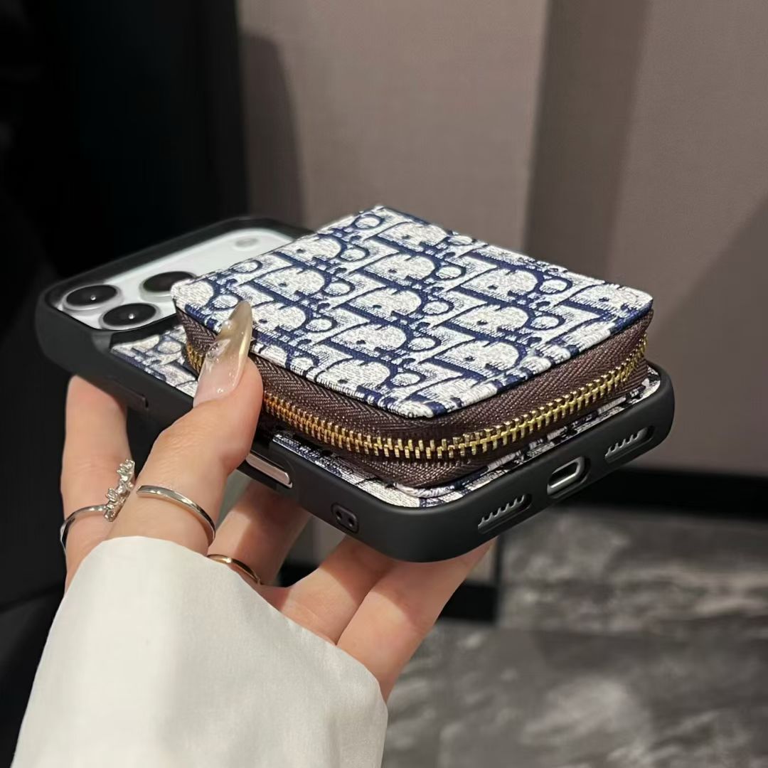 Luxury CD Monogram Wallet Phone Case with Zipper