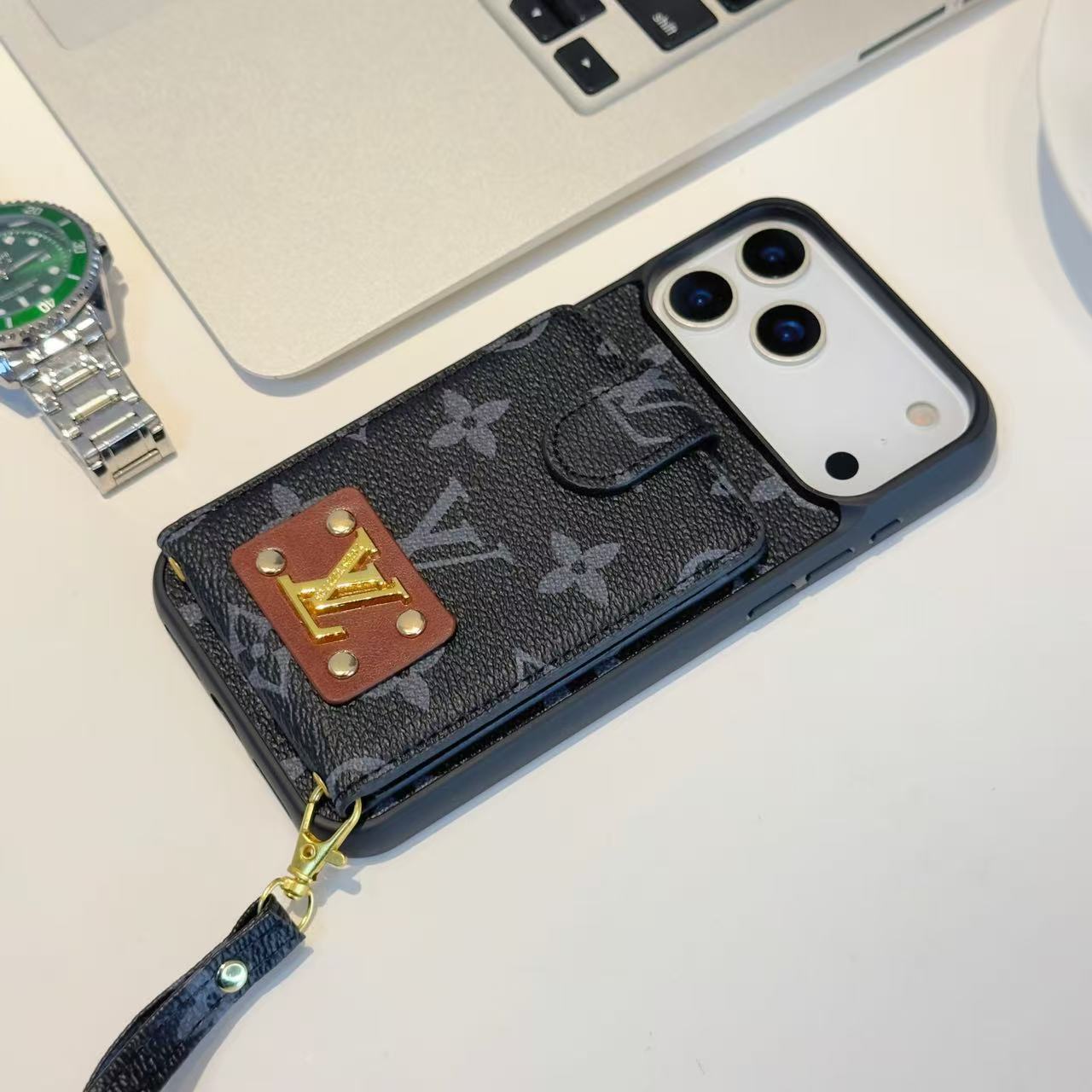 Luxury LV & CO Wallet Strap Phone Case with Logo