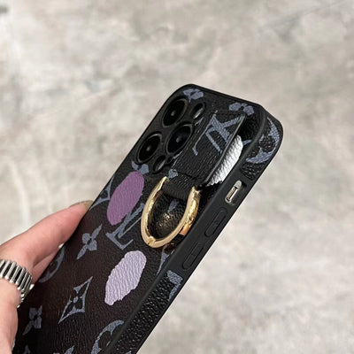 LV-Inspired Multicolor Dot Pattern Phone Case with Hand Strap