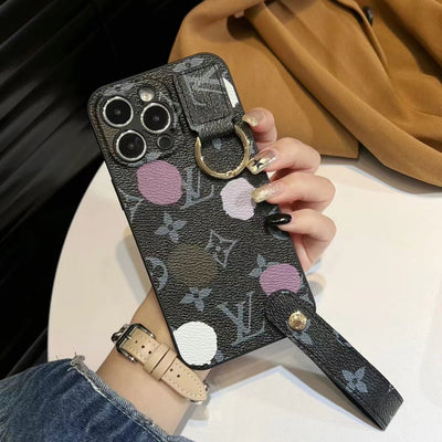 LV-Inspired Multicolor Dot Pattern Phone Case with Hand Strap