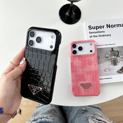 Luxury PR Croco Pattern Case with Triangle Logo