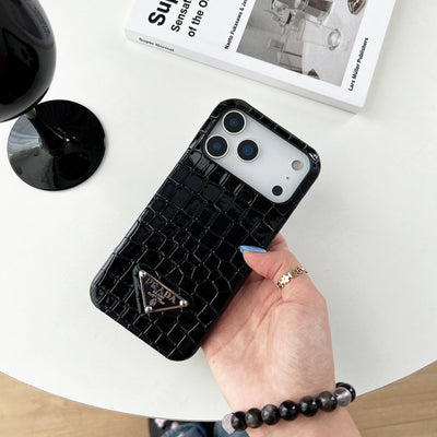 Luxury PR Croco Pattern Case with Triangle Logo