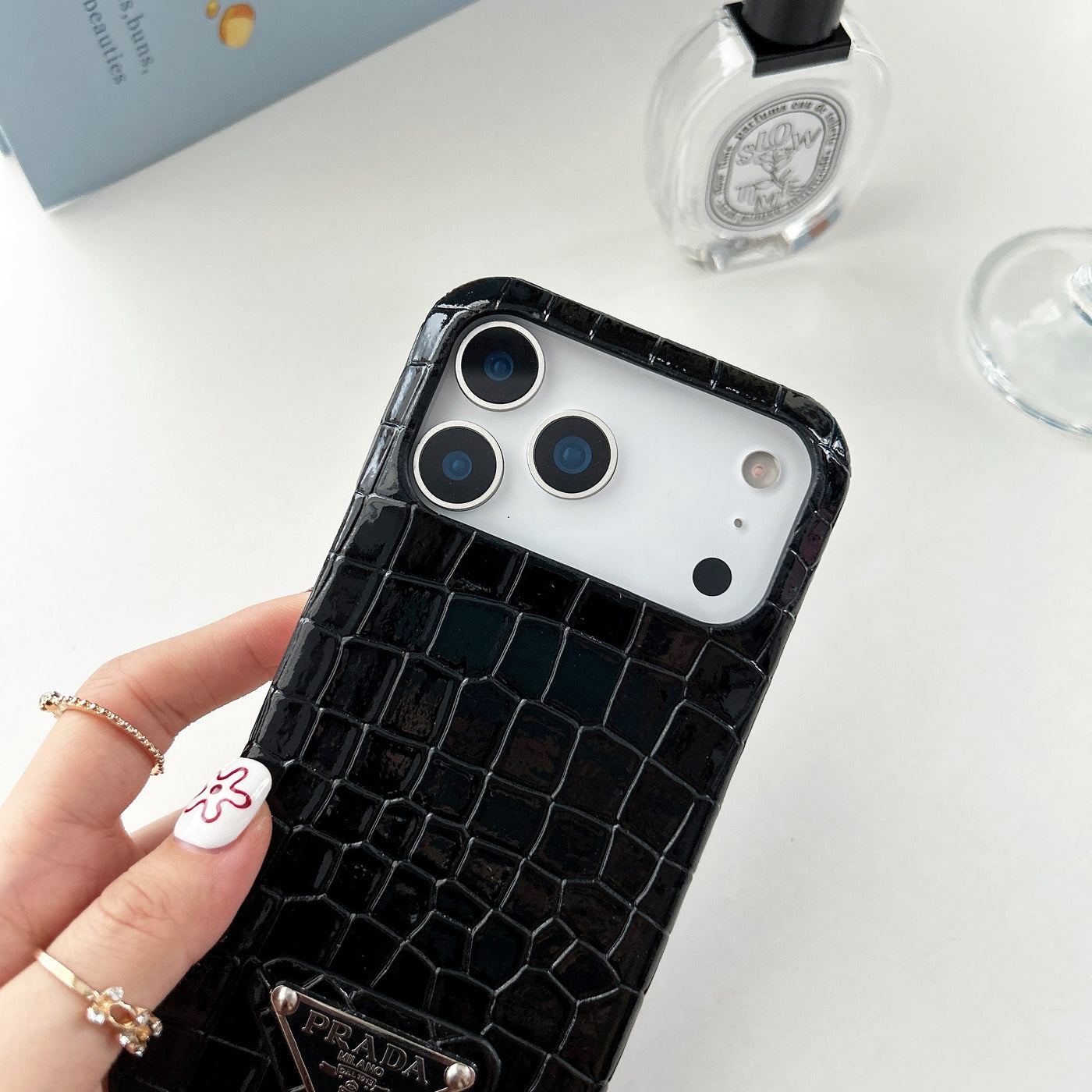 Luxury PR Croco Pattern Case with Triangle Logo