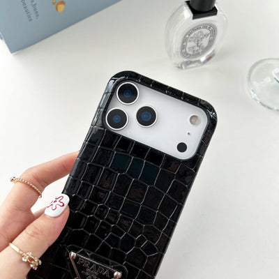 Luxury PR Croco Pattern Case with Triangle Logo