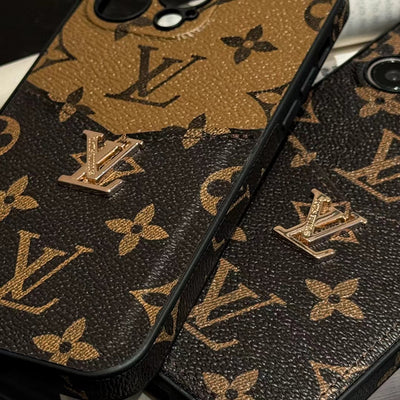 Luxury LV Monogram Phone Case with Card Holder for iPhone