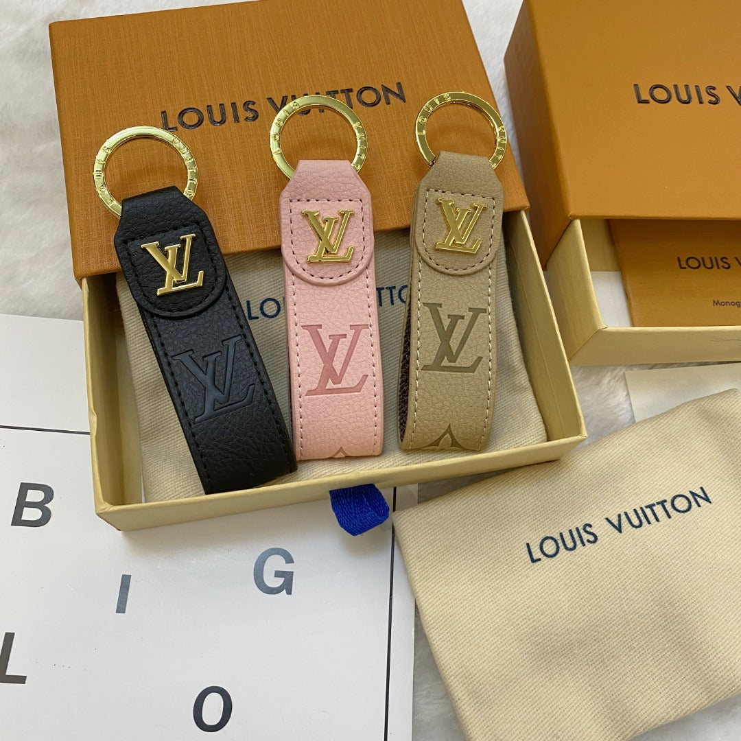 Luxury LV Monogram Keychain – Classic Design with Gold Accents