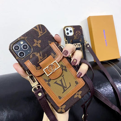 Luxury LV Case with Lanyard & Cardholder for iPhone