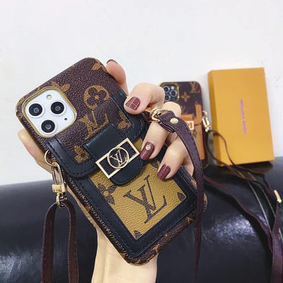 Luxury LV Case with Lanyard & Cardholder for iPhone