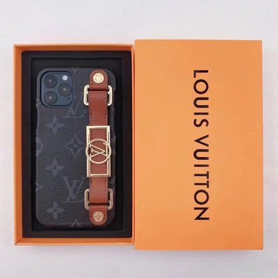 Designer iPhone case adorned with LV insignia